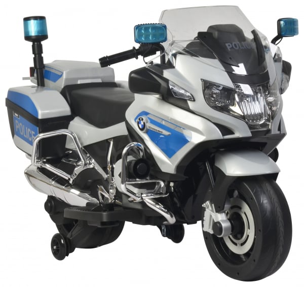 Motocicleta electrica de politie Premier BMW R1200 RT-P, 12V, girofar si sunete, roti ajutatoare, argintie [2]