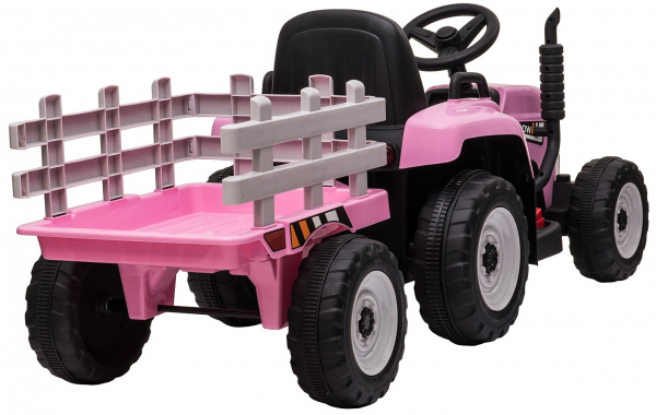 Tractor electric cu remorca Premier Farm, 12V, roti cauciuc EVA, roz [14]