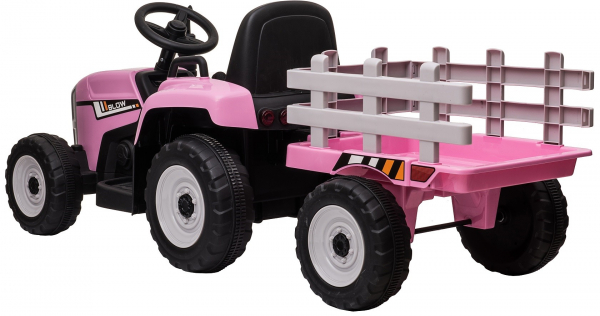 Tractor electric cu remorca Premier Farm, 12V, roti cauciuc EVA, roz [9]