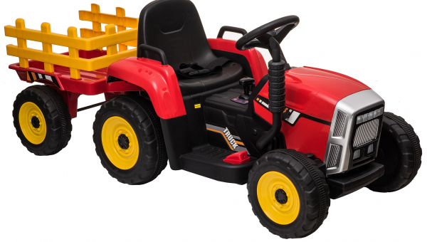 Tractor electric cu remorca Premier Farm, 12V, roti cauciuc EVA, rosu [14]