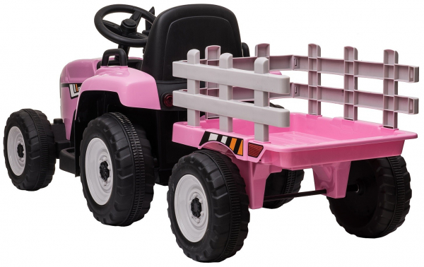 Tractor electric cu remorca Premier Farm, 12V, roti cauciuc EVA, roz [10]