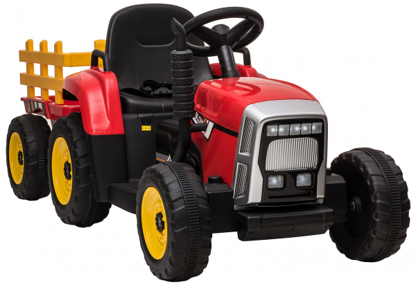 Tractor electric cu remorca Premier Farm, 12V, roti cauciuc EVA, rosu [30]