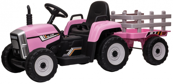 Tractor electric cu remorca Premier Farm, 12V, roti cauciuc EVA, roz [6]