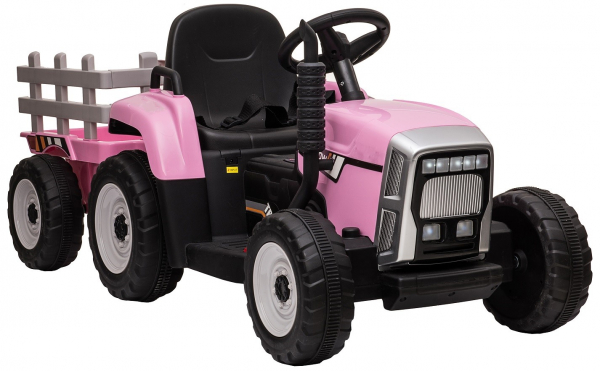 Tractor electric cu remorca Premier Farm, 12V, roti cauciuc EVA, roz [18]