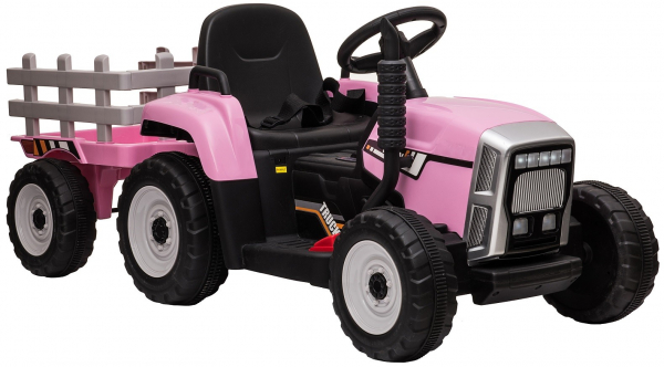 Tractor electric cu remorca Premier Farm, 12V, roti cauciuc EVA, roz [18]