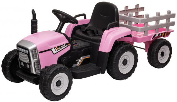 Tractor electric cu remorca Premier Farm, 12V, roti cauciuc EVA, roz [20]