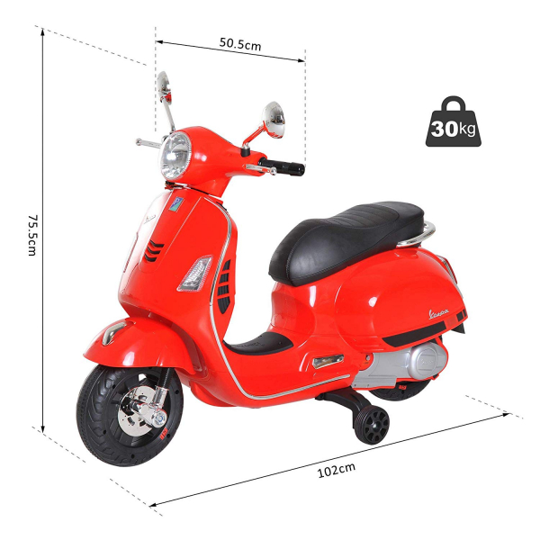 Scooter electric cu 2 roti Premier Vespa GTS Super, 12V, MP3, roti ajutatoare, rosu [8]