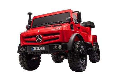 Camion electric cu bena rabatabila Premier Mercedes Unimog, 4x4, 12V, 2 copii, roti cauciuc EVA, scaun piele ecologica, rosu [15]