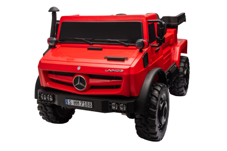 Camion electric cu bena rabatabila Premier Mercedes Unimog, 4x4, 12V, 2 copii, roti cauciuc EVA, scaun piele ecologica, rosu [1]