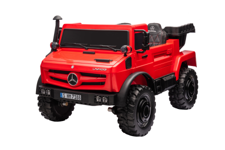Camion electric cu bena rabatabila Premier Mercedes Unimog, 4x4, 12V, 2 copii, roti cauciuc EVA, scaun piele ecologica, rosu [14]