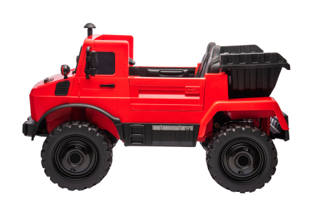 Camion electric cu bena rabatabila Premier Mercedes Unimog, 4x4, 12V, 2 copii, roti cauciuc EVA, scaun piele ecologica, rosu [10]
