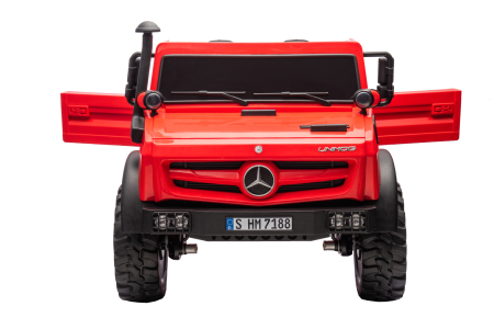 Camion electric cu bena rabatabila Premier Mercedes Unimog, 4x4, 12V, 2 copii, roti cauciuc EVA, scaun piele ecologica, rosu [6]