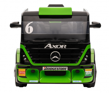 Camion electric cu remorca Premier Mercedes Axor, 12V, roti cauciuc EVA, scaun piele ecologica, verde [2]