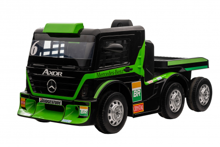 Camion electric cu remorca Premier Mercedes Axor, 12V, roti cauciuc EVA, scaun piele ecologica, verde [1]