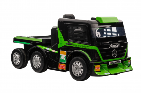 Camion electric cu remorca Premier Mercedes Axor, 12V, roti cauciuc EVA, scaun piele ecologica, verde [7]