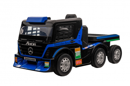 Camion electric cu remorca Premier Mercedes Axor, 12V, roti cauciuc EVA, scaun piele ecologica, albastru [1]