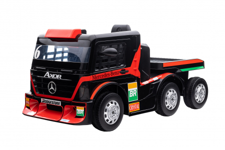 Camion electric cu remorca Premier Mercedes Axor, 12V, roti cauciuc EVA, scaun piele ecologica, rosu [1]