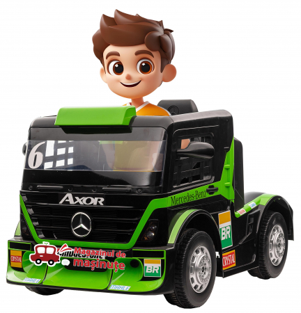 Masinute electrice - Camion electric Premier Mercedes Axor, 12V, roti cauciuc EVA, scaun piele ecologica, verde