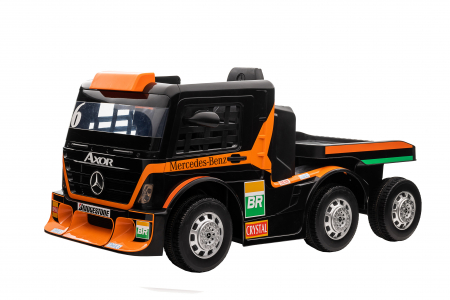 Camion electric cu remorca Premier Mercedes Axor, 12V, roti cauciuc EVA, scaun piele ecologica, portocaliu [1]