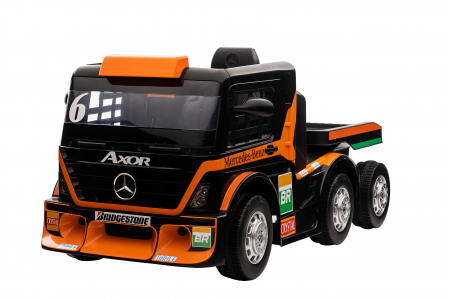 Camion electric cu remorca Premier Mercedes Axor, 12V, roti cauciuc EVA, scaun piele ecologica, portocaliu [3]