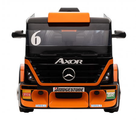 Camion electric cu remorca Premier Mercedes Axor, 12V, roti cauciuc EVA, scaun piele ecologica, portocaliu [2]