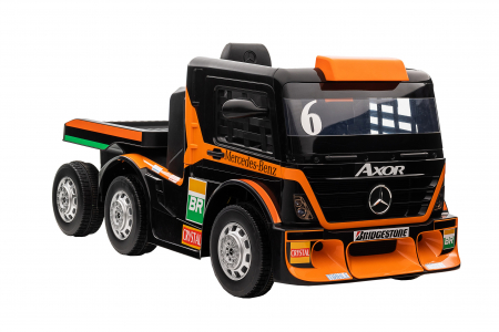 Camion electric cu remorca Premier Mercedes Axor, 12V, roti cauciuc EVA, scaun piele ecologica, portocaliu [9]