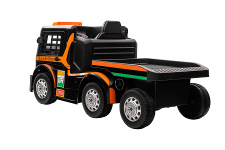 Camion electric cu remorca Premier Mercedes Axor, 12V, roti cauciuc EVA, scaun piele ecologica, portocaliu [6]