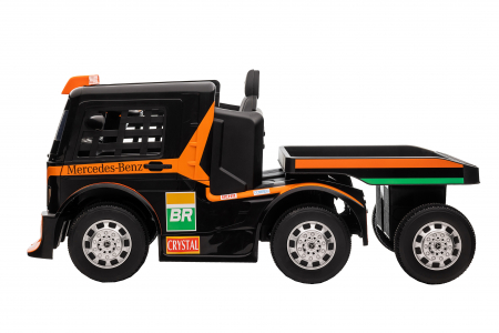 Camion electric cu remorca Premier Mercedes Axor, 12V, roti cauciuc EVA, scaun piele ecologica, portocaliu [5]