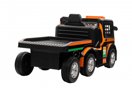 Camion electric cu remorca Premier Mercedes Axor, 12V, roti cauciuc EVA, scaun piele ecologica, portocaliu [8]