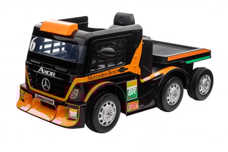 Camion electric cu remorca Premier Mercedes Axor, 12V, roti cauciuc EVA, scaun piele ecologica, portocaliu [10]