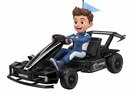 Masinute electrice - Kart electric Premier Go Racing, 2 baterii 18V, 2 motoare 200W, negru