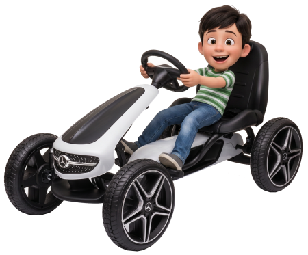 Karturi - Kart Mercedes cu pedale pentru copii, roti cauciuc Eva, alb