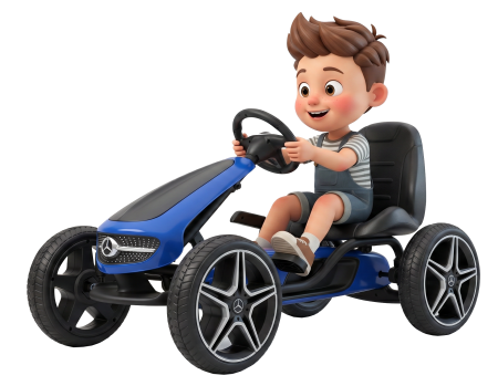 Karturi - Kart Mercedes cu pedale pentru copii, roti cauciuc Eva, albastru
