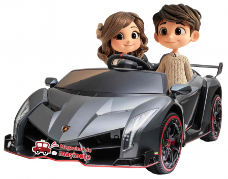 Masinute electrice - Masinuta electrica 4 x 4 Premier Lamborghini Veneno, 12V, roti cauciuc EVA, scaun piele ecologica, argintiu