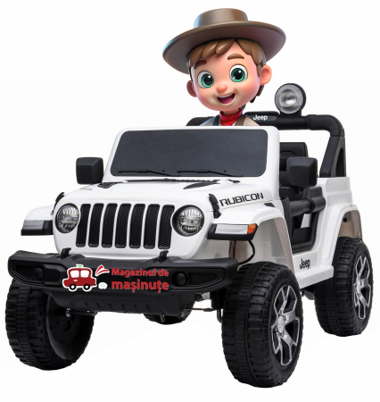 Masinute electrice - Masinuta electrica 4x4 Premier Jeep Wrangler Rubicon, 12V, roti cauciuc EVA, scaun piele ecologica, alb