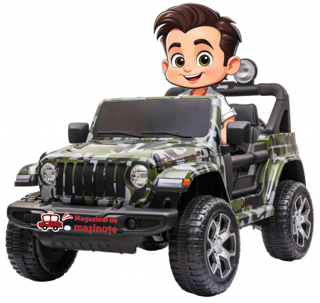 Masinute electrice - Masinuta electrica 4x4 Premier Jeep Wrangler Rubicon, 12V, roti cauciuc EVA, scaun piele ecologica, camuflaj