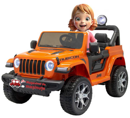 Masinute electrice - Masinuta electrica 4x4 Premier Jeep Wrangler Rubicon, 12V, roti cauciuc EVA, scaun piele ecologica, portocaliu