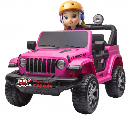 Masinute electrice - Masinuta electrica 4x4 Premier Jeep Wrangler Rubicon, 12V, roti cauciuc EVA, scaun piele ecologica, roz