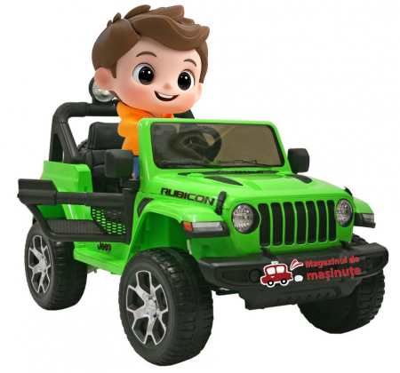 Masinute electrice - Masinuta electrica 4x4 Premier Jeep Wrangler Rubicon, 12V, roti cauciuc EVA, scaun piele ecologica, verde