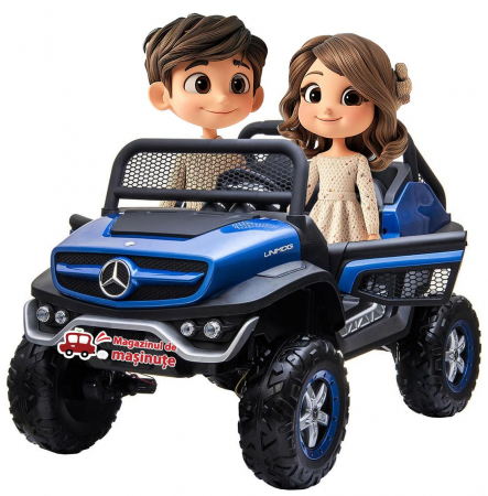 Masinute electrice - Masinuta electrica 4x4 Premier Mercedes Unimog, 12V, roti cauciuc EVA, scaun piele ecologica, albastru