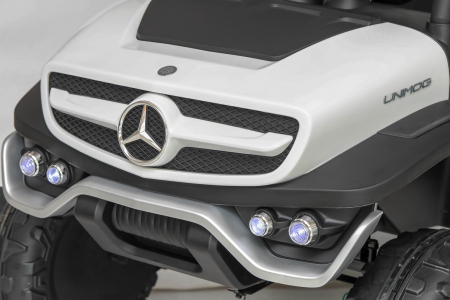 Masinuta electrica 4x4 Premier Mercedes Unimog, 12V, roti cauciuc EVA, scaun piele ecologica, alb [14]