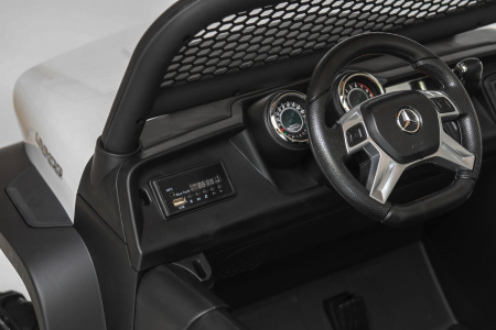 Masinuta electrica 4x4 Premier Mercedes Unimog, 12V, roti cauciuc EVA, scaun piele ecologica, alb [10]