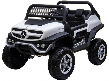 Masinuta electrica 4x4 Premier Mercedes Unimog, 12V, roti cauciuc EVA, scaun piele ecologica, alb [0]
