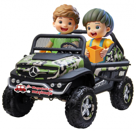 Masinute electrice - Masinuta electrica 4x4 Premier Mercedes Unimog, 12V, roti cauciuc EVA, scaun piele ecologica, camuflaj