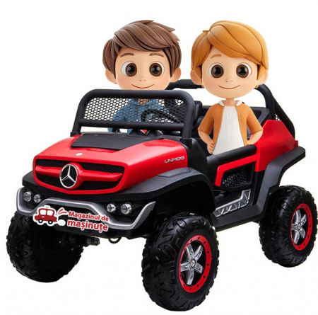 Masinute electrice - Masinuta electrica 4x4 Premier Mercedes Unimog, 12V, roti cauciuc EVA, scaun piele ecologica, rosu