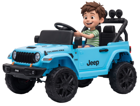 ATV-uri electrice - Masinuta electrica 4x4 Premier Mini Jeep Wrangler Rubicon, 12V, roti cauciuc EVA, scaun piele ecologica, 101x59x65 cm, turcoaz
