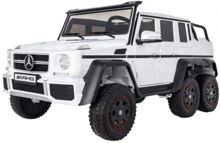 Masinuta electrica Mercedes G63 Duet 6x6, 12V, 6 roti cauciuc EVA, 6 motoare, 2 locuri, scaun piele ecologica, alb [4]
