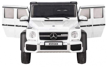 Masinuta electrica Mercedes G63 Duet 6x6, 12V, 6 roti cauciuc EVA, 6 motoare, 2 locuri, scaun piele ecologica, alb [3]
