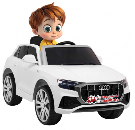 Masinute electrice - Masinuta electrica Premier Audi Q8, 12V, roti cauciuc EVA, scaun piele ecologica, alb