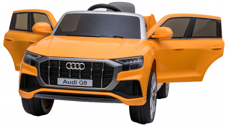 Masinuta electrica Premier Audi Q8, 12V, roti cauciuc EVA, scaun piele ecologica, portocaliu [18]